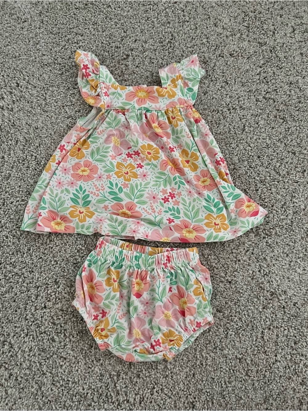 Floral Ruffle Sleeve Matching Set in Pink and Yellow